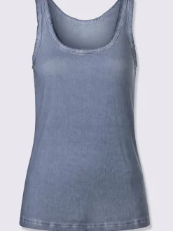 Débardeurs au look délavé avec structure côtelée franges