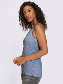 Débardeurs au look délavé avec structure côtelée franges