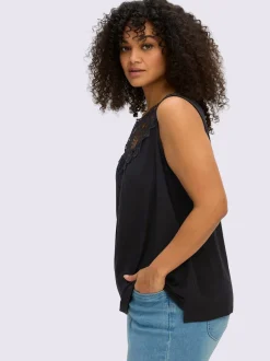 Débardeurs avec empiècement dentelle et fronces latérales
