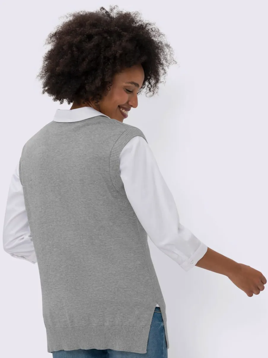 Débardeurs en tricot coton à encolure V fentes latérales