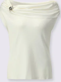 Débardeurs tricot col Carmen avec boucle et fronces