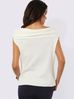 Débardeurs tricot col Carmen avec boucle et fronces