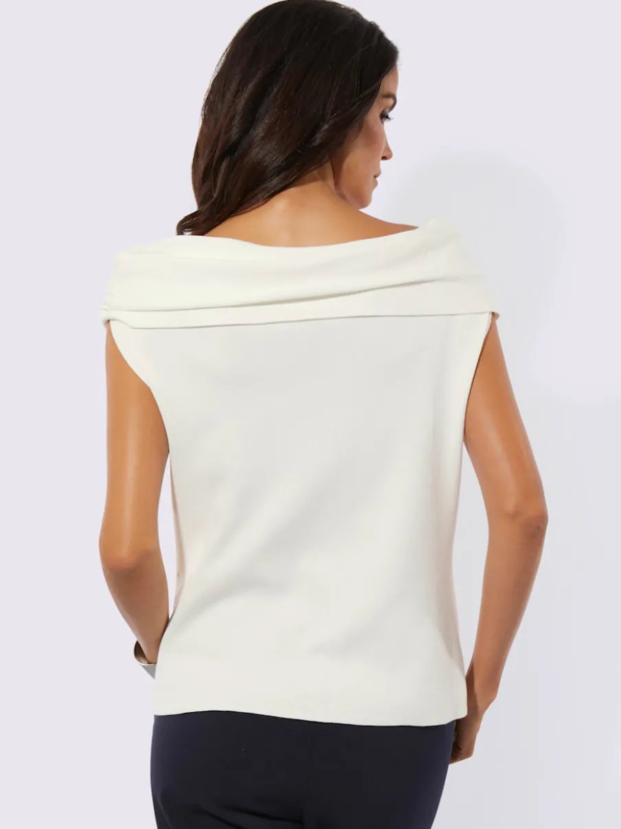 Débardeurs tricot col Carmen avec boucle et fronces