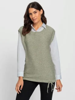 Débardeur tricot chiné encolure ronde mancherons décontractés
