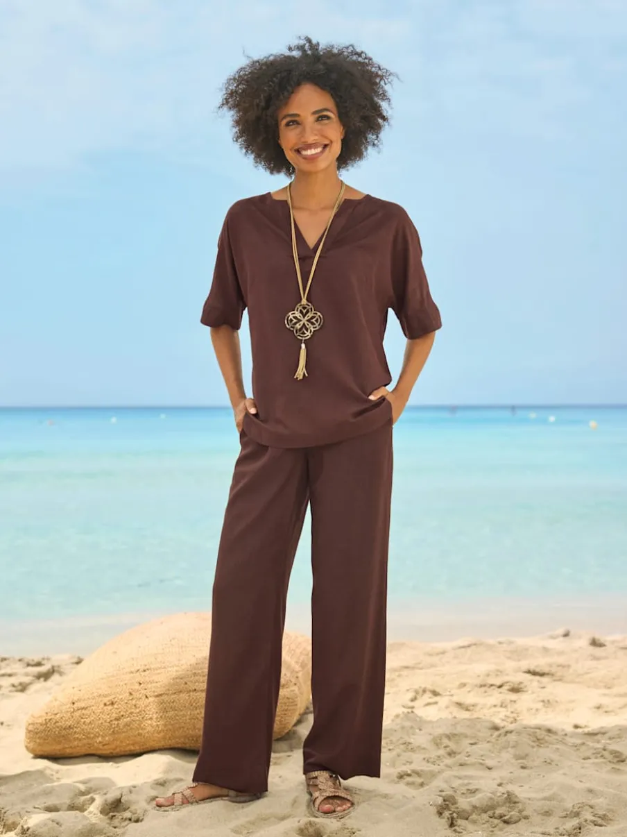 Ensemble chemisier et pantalon ample en lin léger
