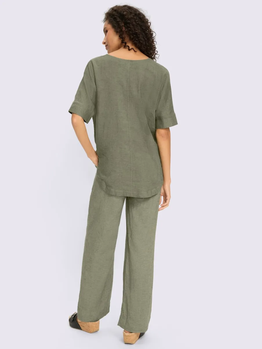 Ensemble chemisier et pantalon ample en lin léger