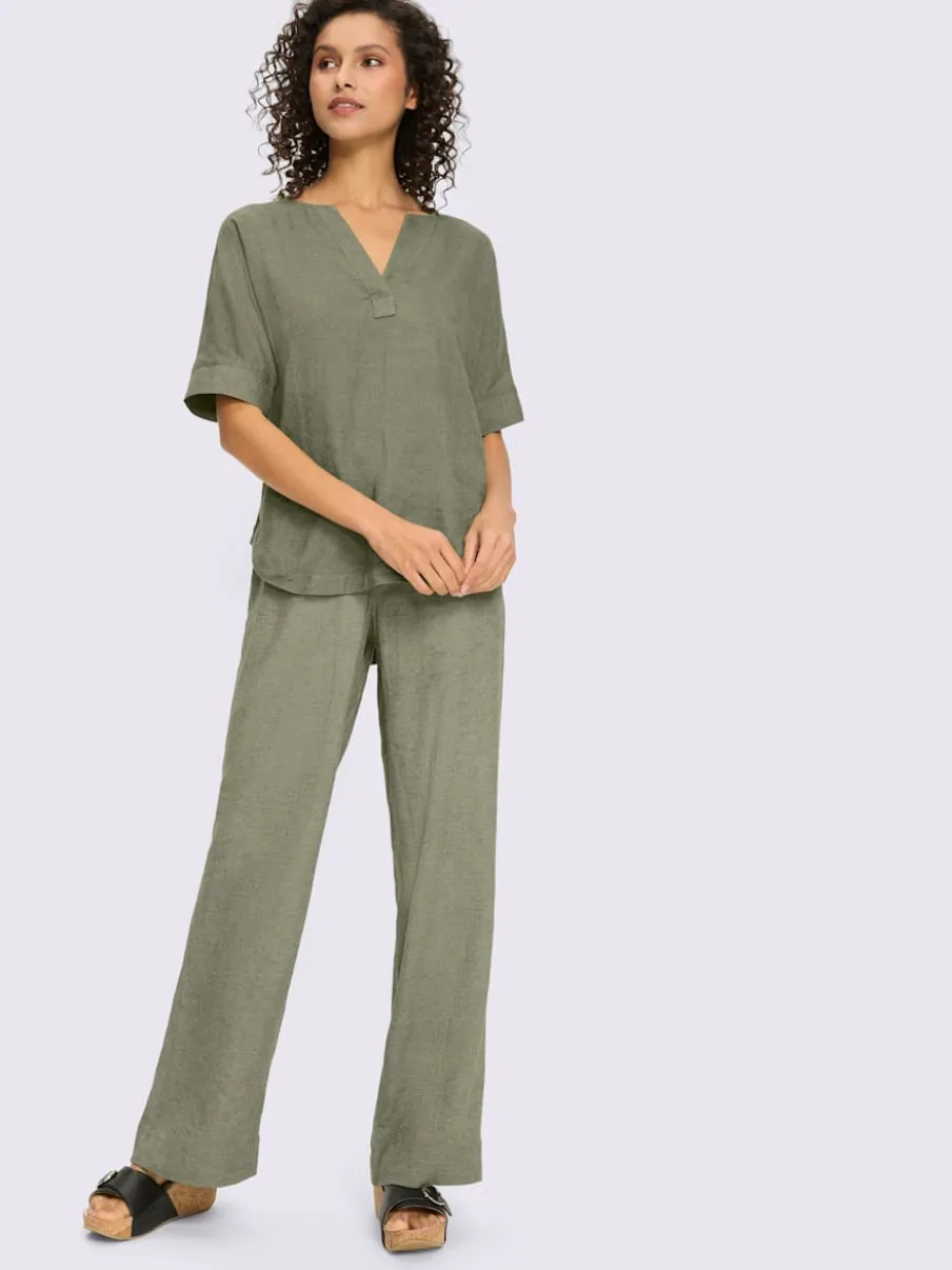 Ensemble chemisier et pantalon ample en lin léger
