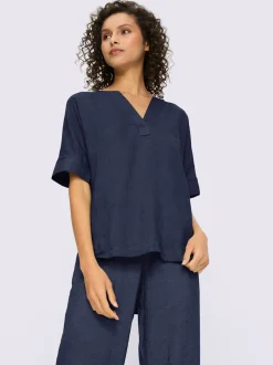 Ensemble chemisier et pantalon ample en lin léger