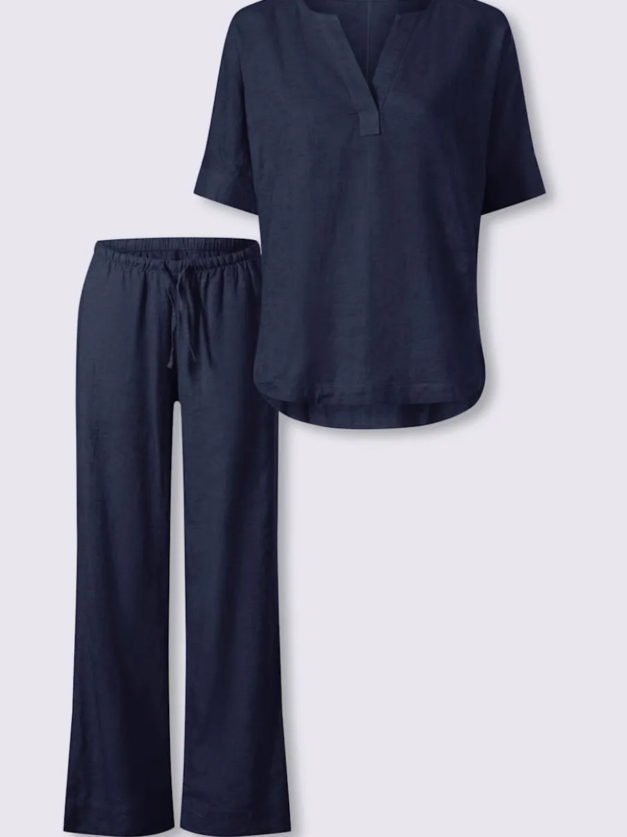Ensemble chemisier et pantalon ample en lin léger