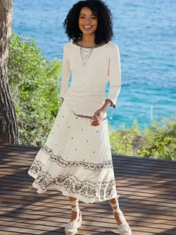 Ensemble de deux T-shirts à encolure en U et manches 3/4 avec bords ondulés