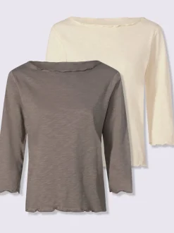 Ensemble de deux T-shirts à encolure en U et manches 3/4 avec bords ondulés