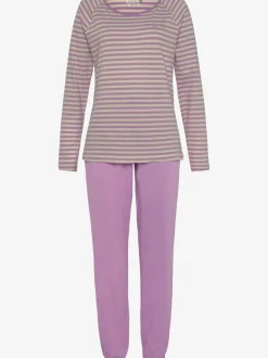 Ensemble pyjama avec rayures en fils teintés et broderie sur la poitrine