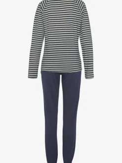 Ensemble pyjama avec rayures en fils teintés et broderie sur la poitrine