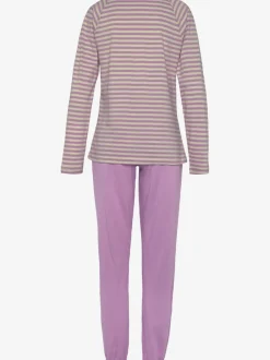 Ensemble pyjama avec rayures en fils teintés et broderie sur la poitrine