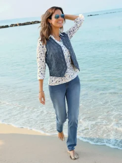 Gilet en jean avec broderie et perles décoratives