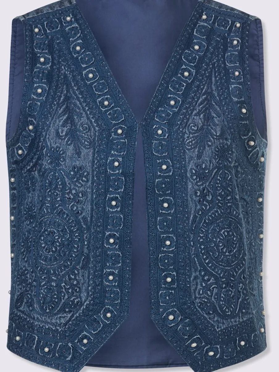 Gilet en jean avec broderie et perles décoratives
