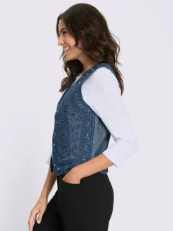 Gilet en jean avec broderie et perles décoratives