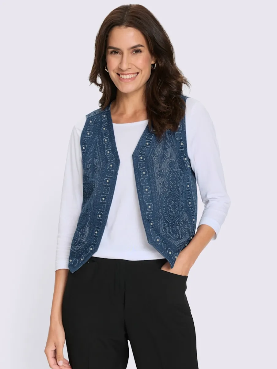 Gilet en jean avec broderie et perles décoratives