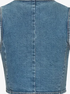 Gilet en jean à encolure V avec boutons dorés devant
