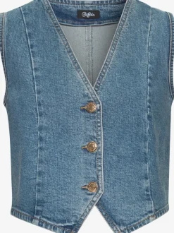Gilet en jean à encolure V avec boutons dorés devant