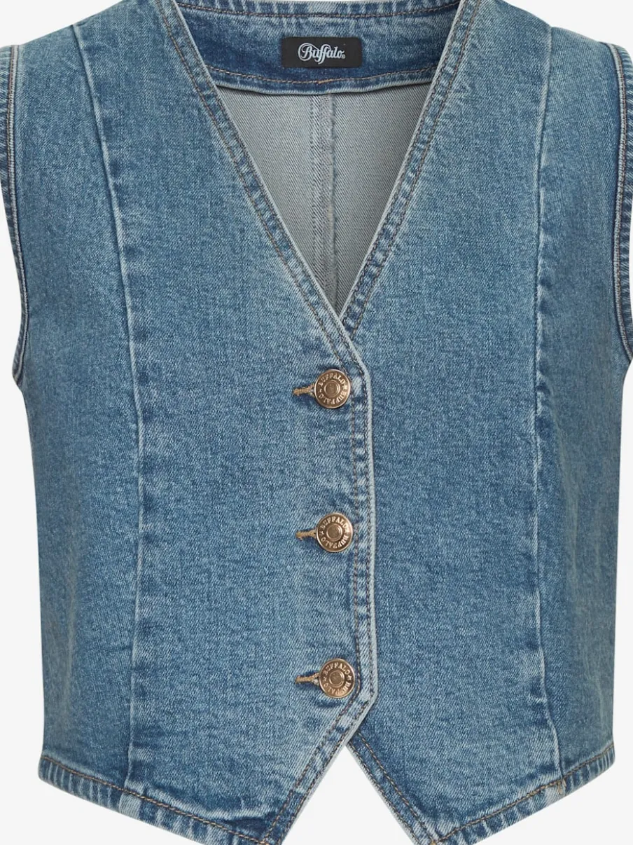 Gilet en jean à encolure V avec boutons dorés devant