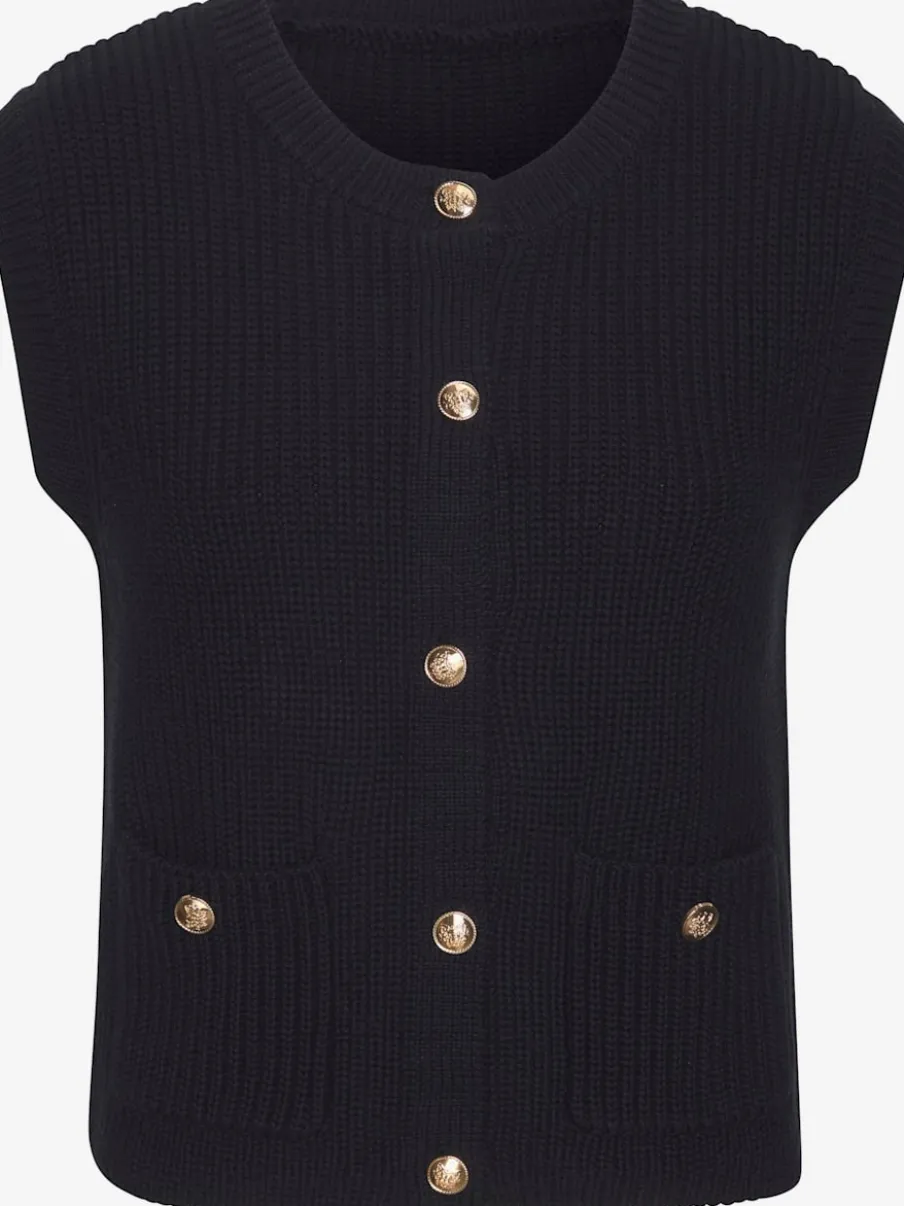 Gilet en tricot avec boutons dorés et poches plaquées