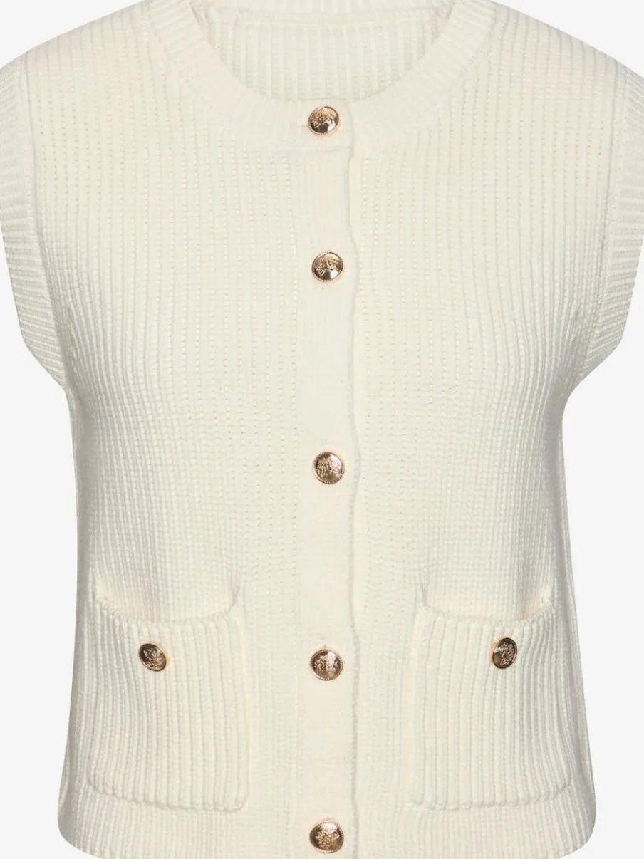 Gilet en tricot avec boutons dorés et poches plaquées