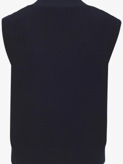 Gilet en tricot à col V profond avec boutons dorés et bords-côtes
