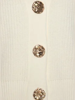 Gilet en tricot à col V profond avec boutons dorés et bords-côtes