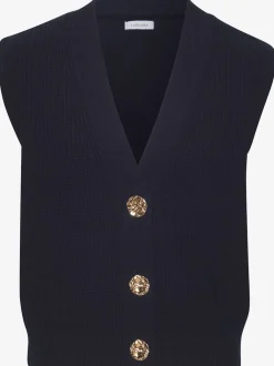 Gilet en tricot à col V profond avec boutons dorés et bords-côtes