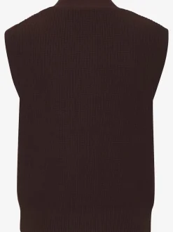 Gilet en tricot à col V profond avec boutons dorés et bords-côtes