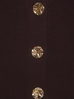 Gilet en tricot à col V profond avec boutons dorés et bords-côtes