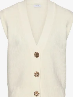 Gilet en tricot à col V profond avec boutons dorés et bords-côtes