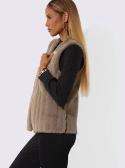 Gilet en tricot imitation fourrure avec col V et coutures affinantes