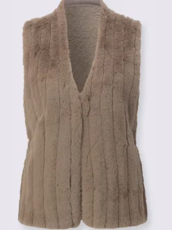 Gilet en tricot imitation fourrure avec col V et coutures affinantes