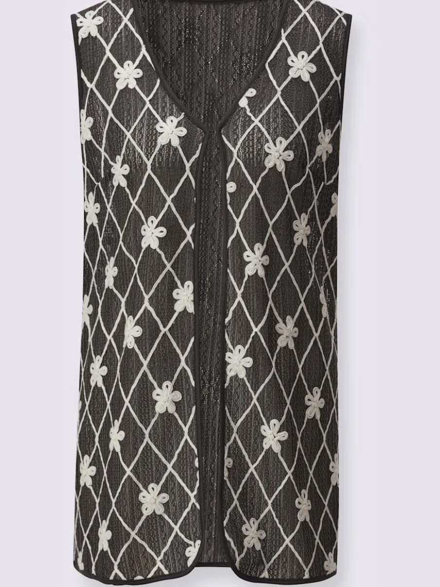 Gilet long avec col V et motifs géométriques fleurs