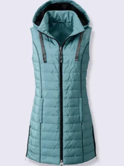 Gilet long léger avec capuche amovible et poches