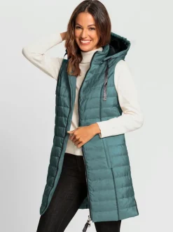 Gilet long léger avec capuche amovible et poches