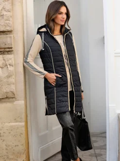 Gilet long léger avec capuche amovible et poches