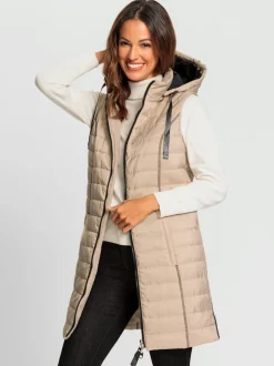 Gilet long léger avec capuche amovible et poches