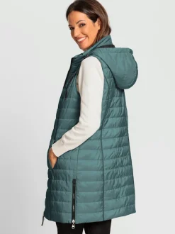 Gilet long léger avec capuche amovible et poches