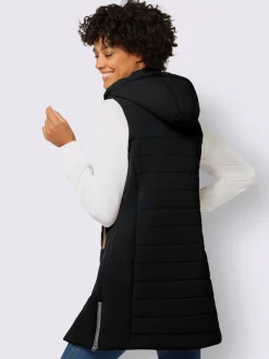 Gilet long matelassé avec col montant et capuche amovible