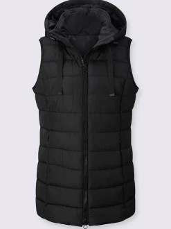 Gilet matelassé long avec col montant et capuche ajustable