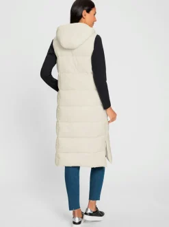 Gilet matelassé long à capuche glissière et poches