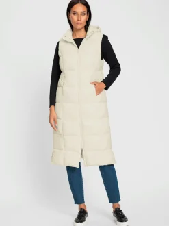 Gilet matelassé long à capuche glissière et poches