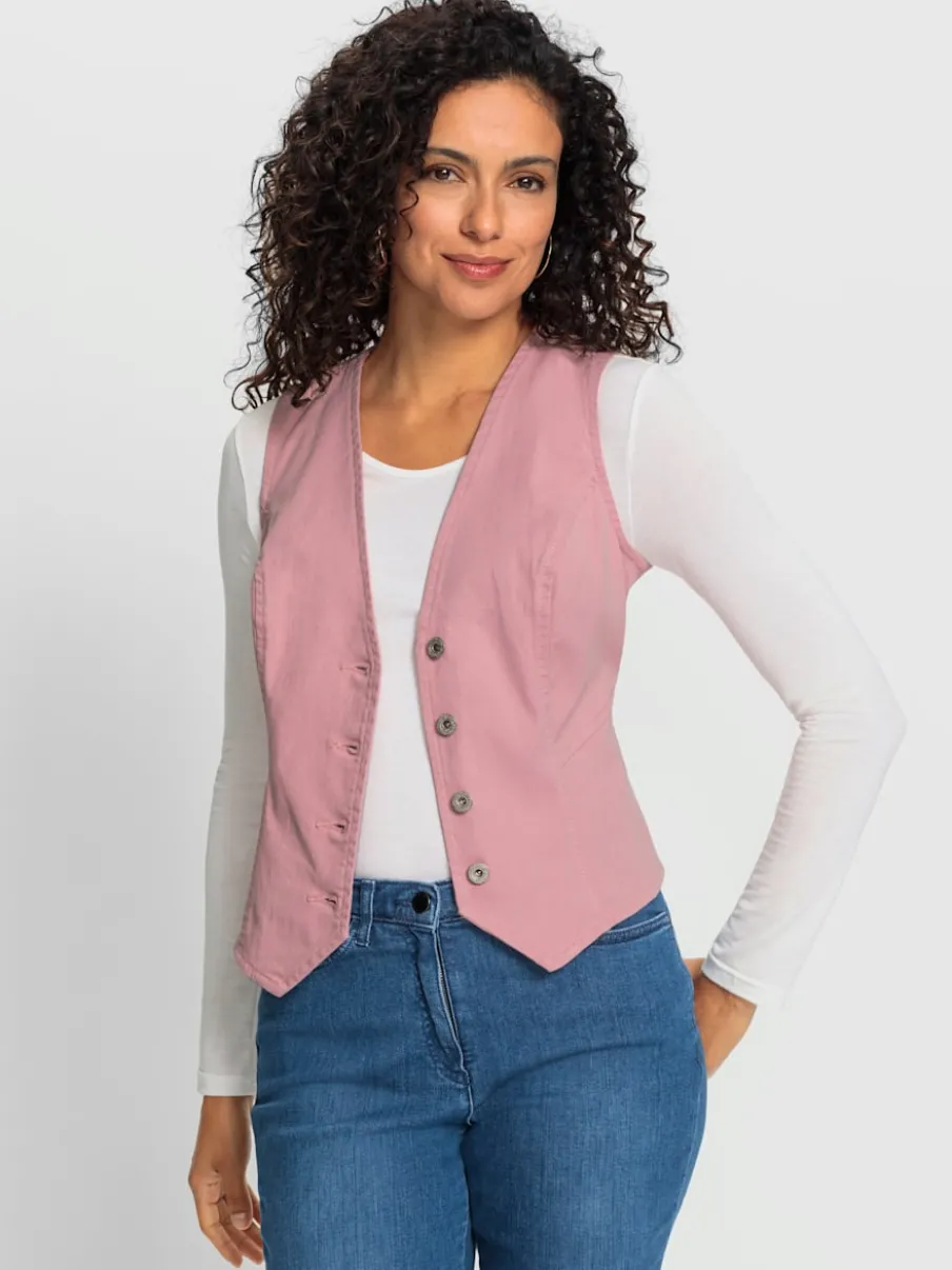 Gilets en jean avec encolure en V et boutons décoratifs
