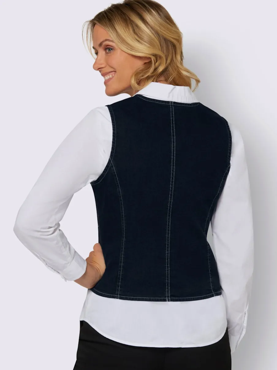 Gilets en jean avec encolure en V et boutons décoratifs