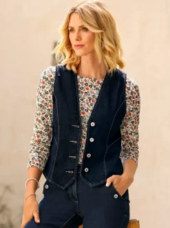 Gilets en jean avec encolure en V et boutons décoratifs