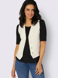 Gilets en jean avec encolure en V et boutons décoratifs
