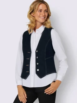 Gilets en jean avec encolure en V et boutons décoratifs